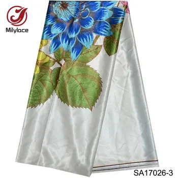 

Nigerian design stretch satin fabric fashionable digital printed wax design satin fabric for party 5 yards per lot SA17026-3