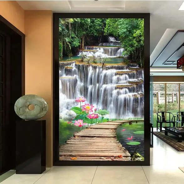 

3D photo wallpaper water fall landscape wall paper vinyl for entrance way TV Background Living Room Wall Decor