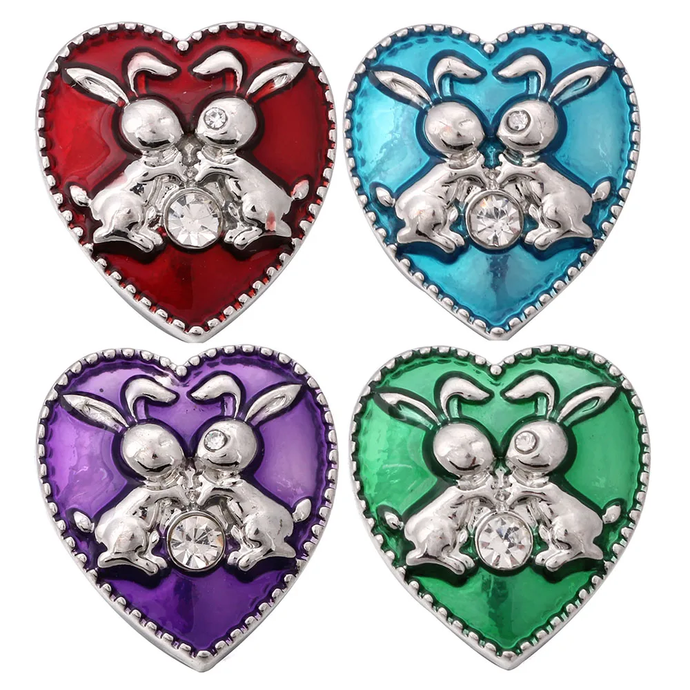 

10pcs/lot New 18mm Snap Button Jewelry Love Oil Painting Heart Rabbit Snap Buttons Fit Metal Silver Snap Bracelets Necklace