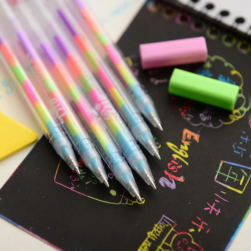 6 шт. цвет радуги гелевая ручка набор 0,8 мм черные маркеры для карт Канцтовары офисный школьный принадлежности материал escolar Canetas DB555
