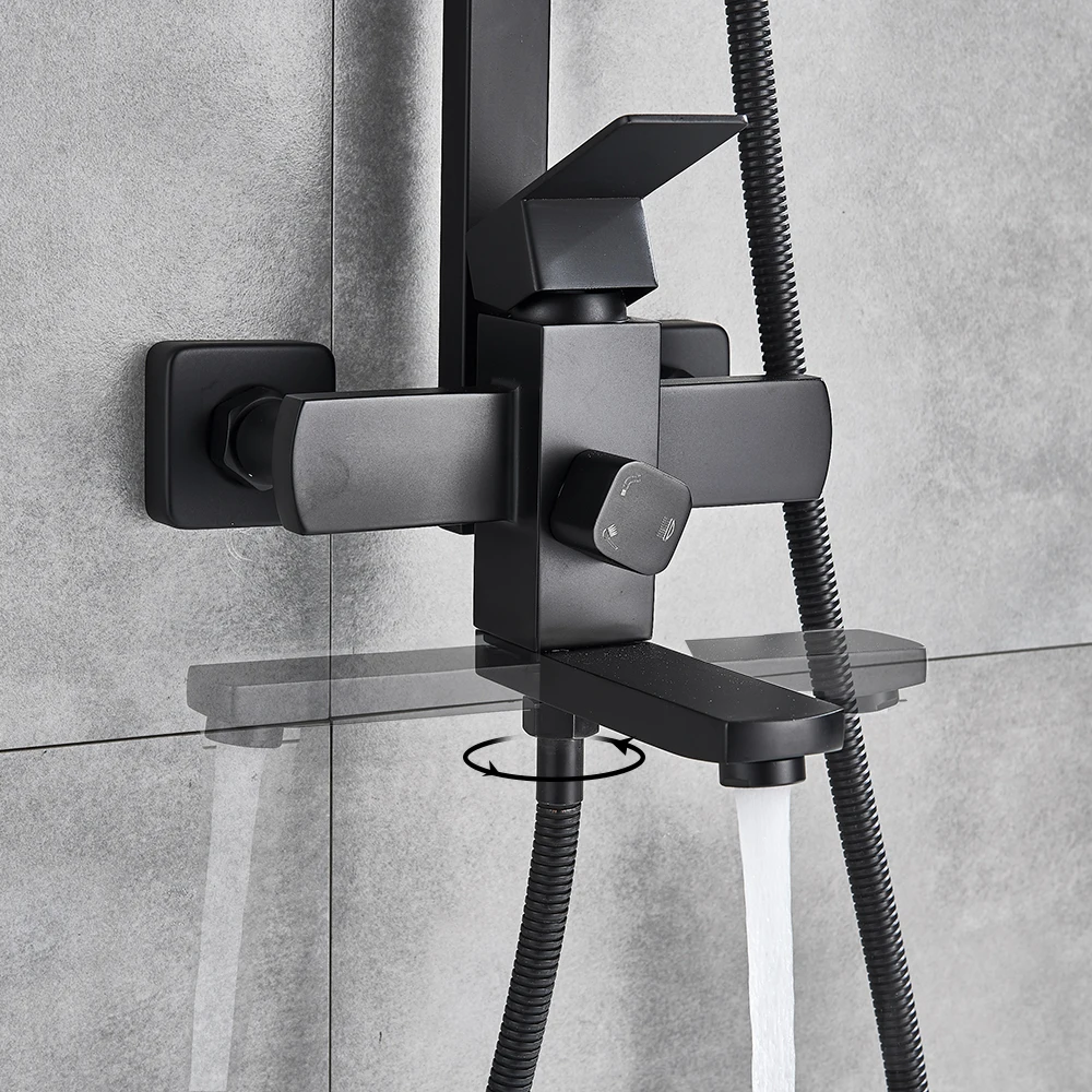 Uythner Bathroom Shower Faucet Rainfall Waterfall Head Wall Mount Bathtub Mixer Tap Hand Sprayer Bath Faucet Shower Set System bathroom shower faucet set
