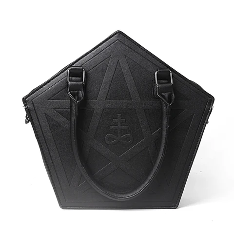 Bolsa de Ombro com Corrente Pentagrama Punk Escuridão Gótico Cinco Estrelas Bolsa Feminina Menina Preto pu