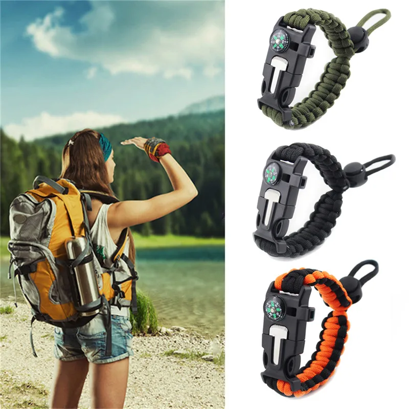 العسكرية الطوارئ Paracord EDC سوار متعددة الوظائف التخييم الحقل بقاء الهروب تكتيكات المعصم حزام البرية بقاء