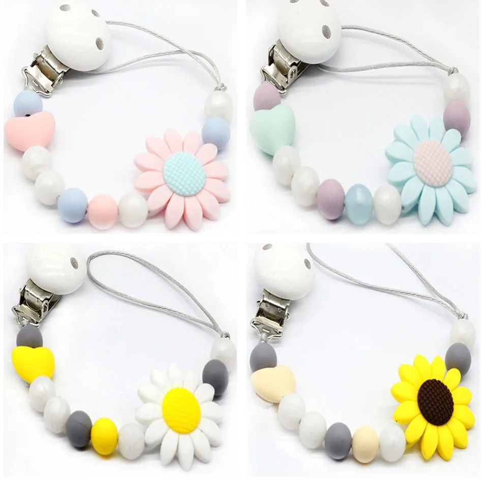 Personalized Silicone teething pacifier clips with Safe ABS beads