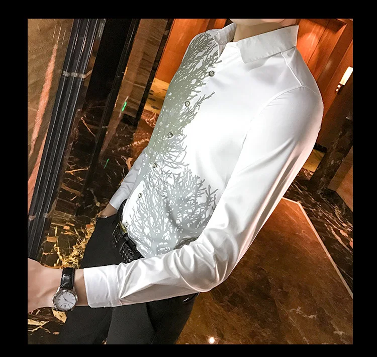 Вечерние мужские рубашки Camisa Social Masculina приталенные рубашки мужские оверсайз черные белые синие большие печатные Клубные мужские рубашки