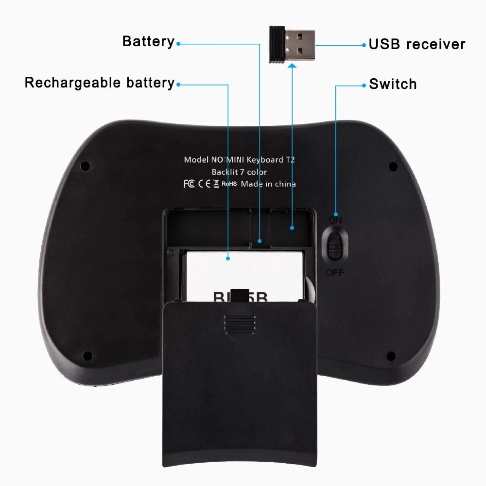 Беспроводная мини-клавиатура Air mouse 2,4G с сенсорной панелью, красочная подсветка для Smart tv, samsung, LG, для ПК, ноутбука, HTPC