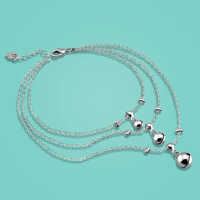 Fashion 925 sterling silver chains multi level bell pendant design Summer girls popular silver anklets Solid
