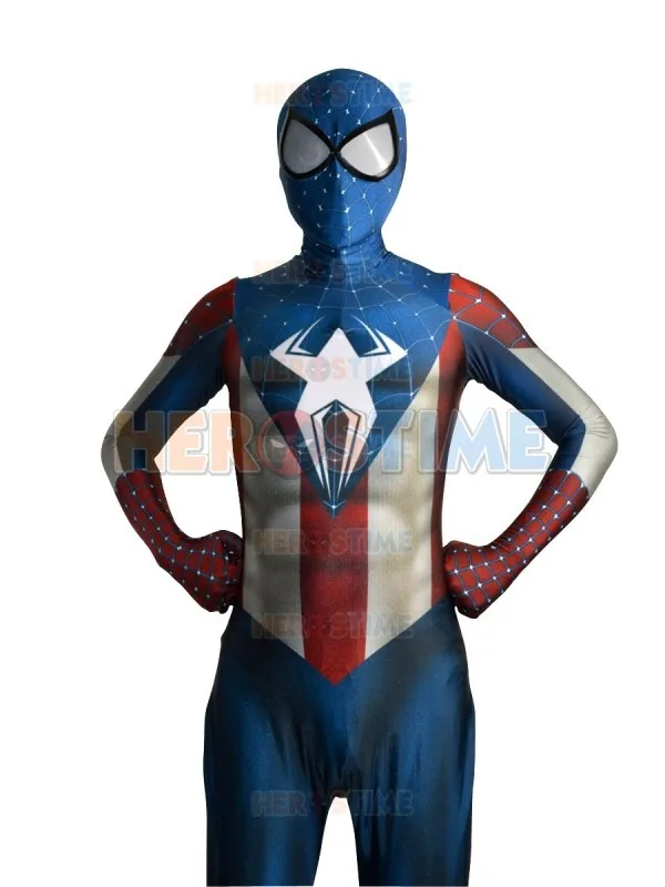 

Captain America and Spider-Man Hybrid cosplay costume 3d print the newest Spiderman Superhero Bodysuit Zentai Spider Morph Suit