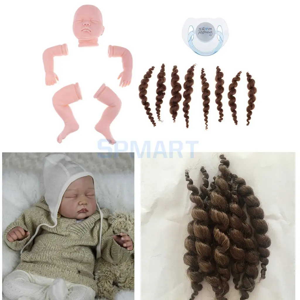 Unpainted 22inch Reborn Kits Silicone Head Full Limb Baby Mold & Mohair Curly Hair & Magnetic Dummy Pacifier DIY Making