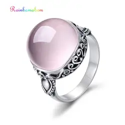 Rainfamabom винтажное Настоящее серебро 925 пробы натуральный розовый кварц обручальное кольцо для женщин оптовая продажа ювелирных изделий