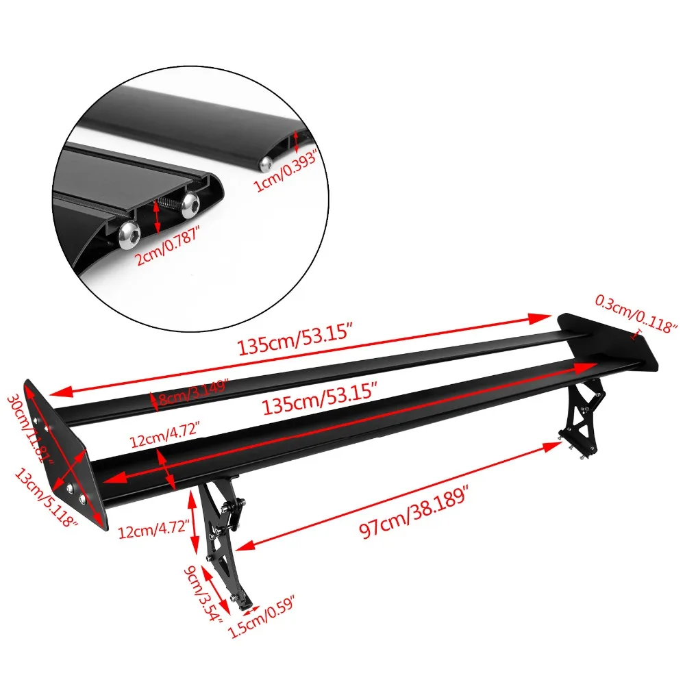 53 ''135 см Универсальный регулировочный двухэтажный легкий автомобиль седан GT задний Багажник крыло гоночный спойлер зажим крышка багажника
