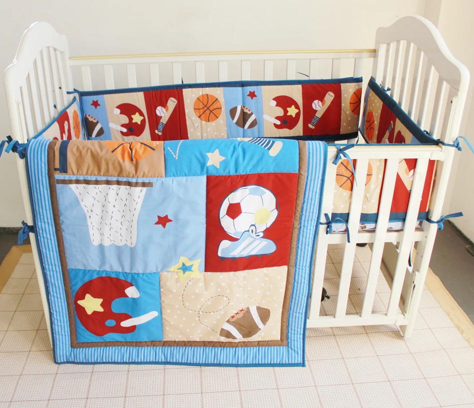 Promotion 3pcs Embroidery Sports Baby Cot Bedding Print