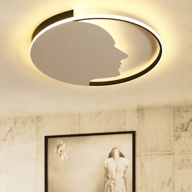 

Black and white round modern led ceiling lamp living room bedroom balcony ceiling lamp children's room princess room lighting