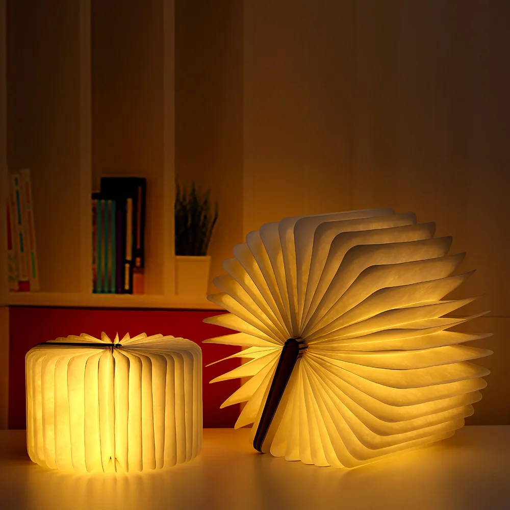 2018 New Creative Wood Foldable Pages Led Book Shape Night Light Book ...