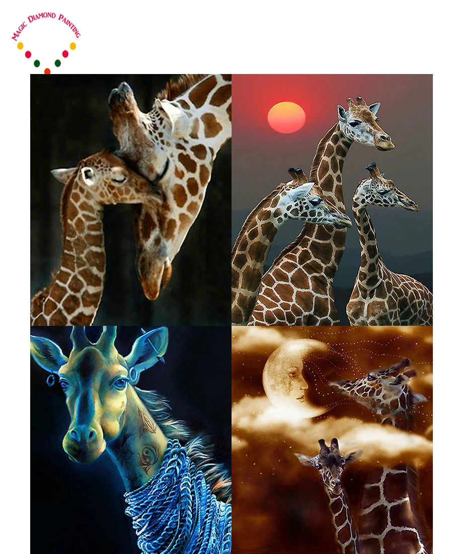 New Cross Stitch Needlework Embroidery 5D DIY Full Diamond Painting Giraffe Animal Round Rhinestone Room Fashion Decoration | Дом и сад