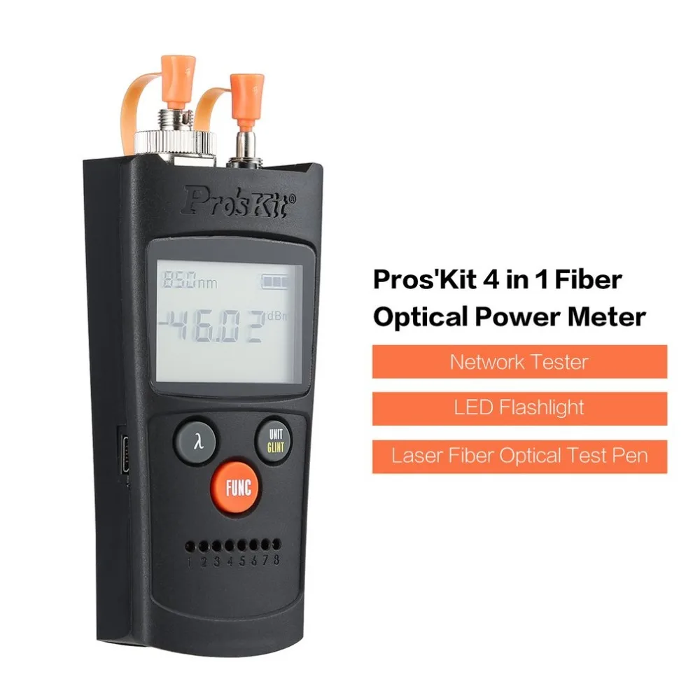 

Pro'skit MT-7602 4 in 1 Fiber Optic Power Meter Six Wavelength Test Network Cable Tester Visual Fault Locator LED Flashlight