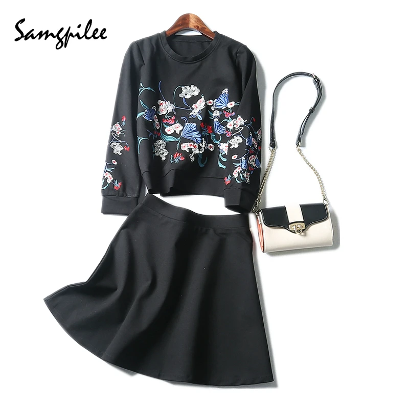 2019 New Winter Full Sleeve Casual Pullover O-neck Fly Fashion Print Knee Length Women's Sets Plus Size | Женская одежда