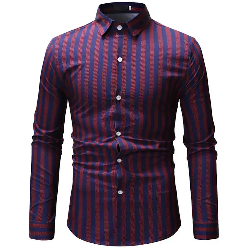 

2019 Men's striped shirt casual Long sleeve men's shirt 3XL+ size business men's shirt men's social dress shirt Beach Hawaiian
