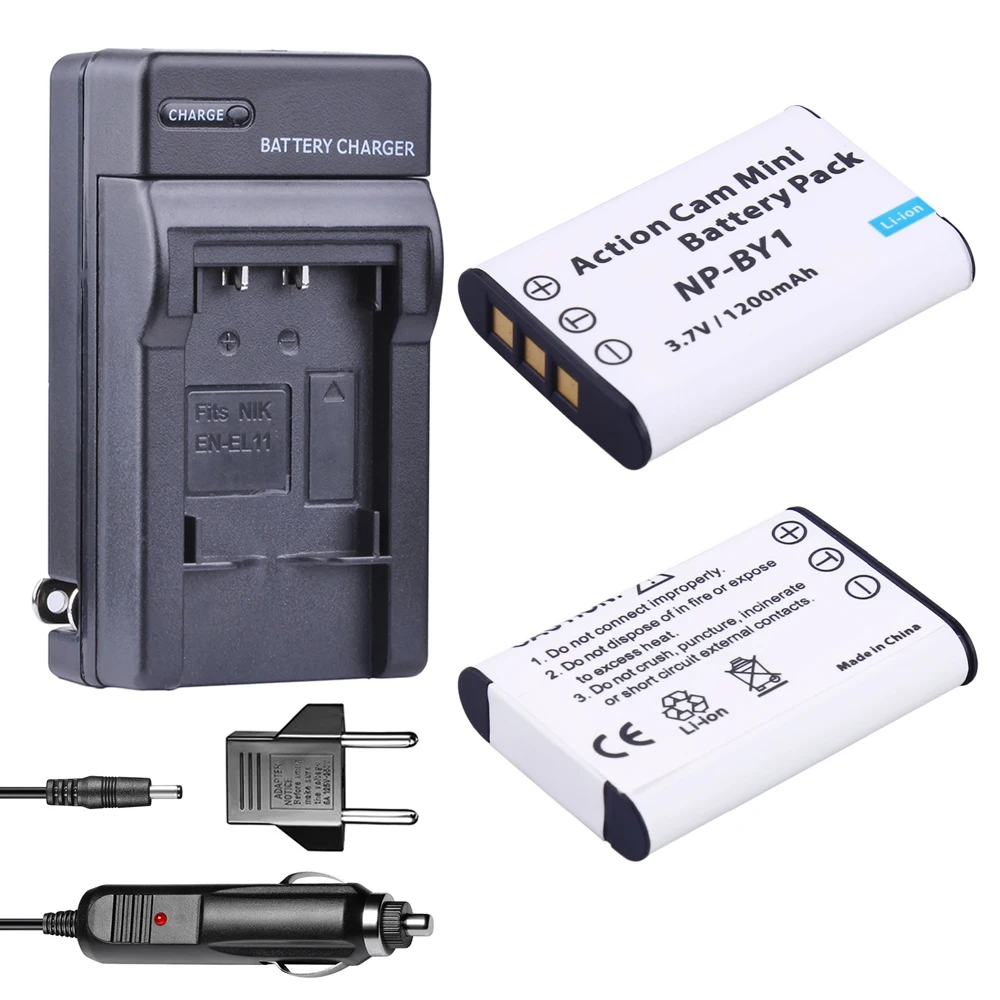 

2x Bateria NP BY1 NPBY1 NP-BY1 Battery + Car Charger + EU Adapter for Sony HDR-AS100v HDR-AZ1 AZ1VR AZ1VB AZ1VW Video Camera DV