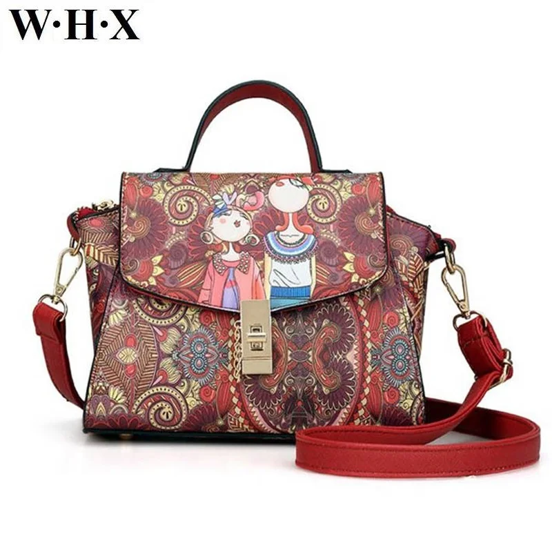 

WHX Brand New Design Graffiti Style For Women Girls Shoulder Totes Cross body bags PU Leather Handbag Female Purse Messenger Bag