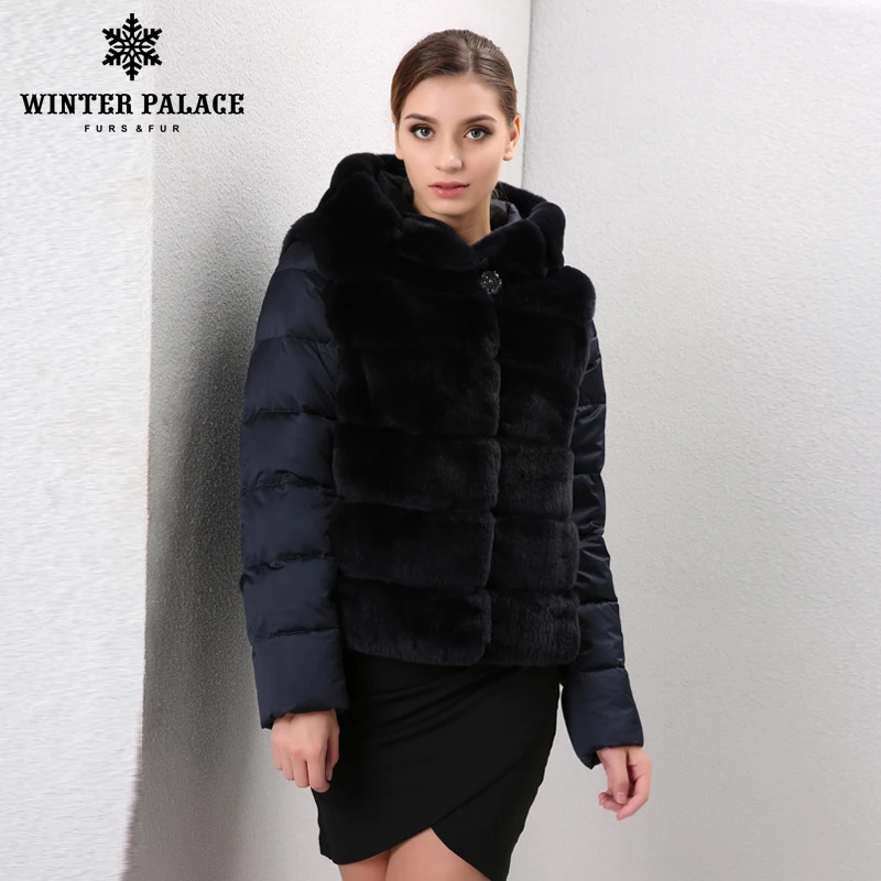 Thick Warm Fur rabbit fur coat winter women real fur rex rabbit jacket Fashion style rex rabbit coat Down jacket style