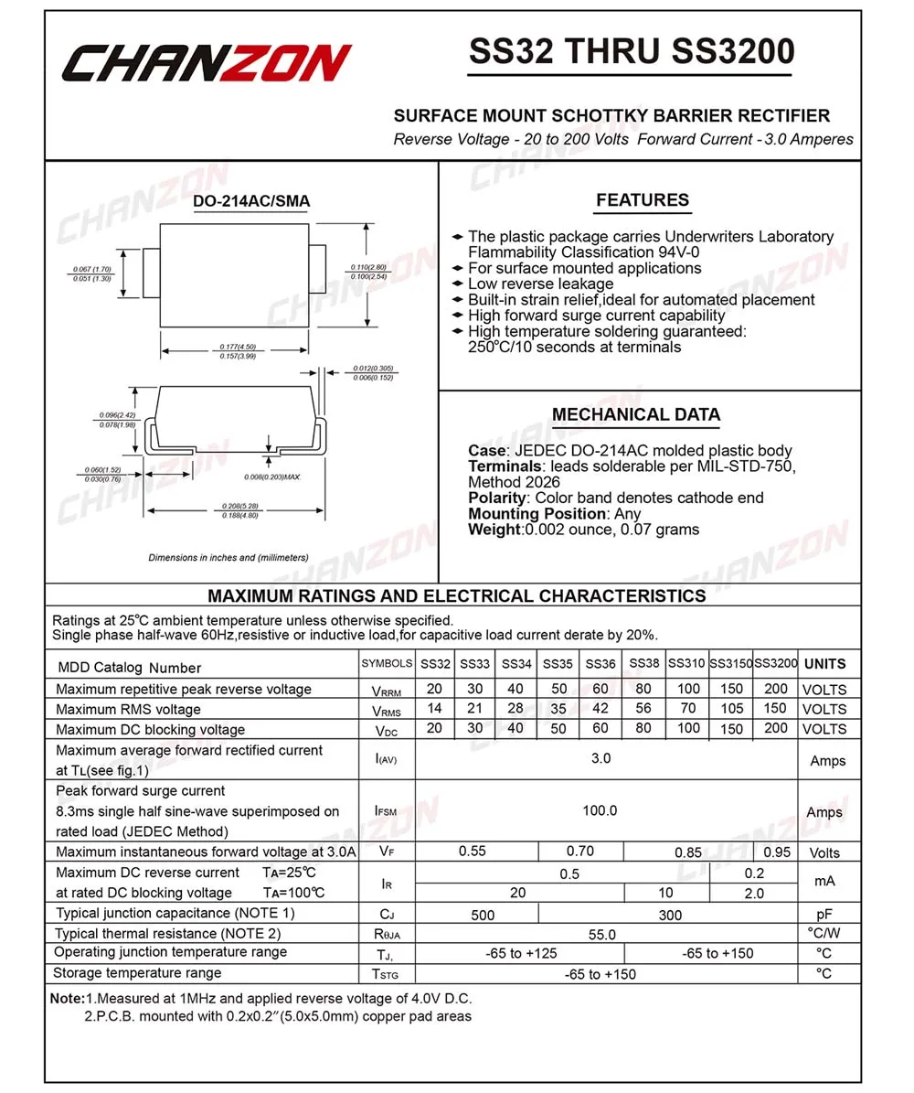 100 шт.) SS310 SMD шлаковый Барьерный выпрямитель диоды для подавления переходных скачков напряжения 3A 100 V SMA(DO-214AC) 3 Ампер 100 Вольт