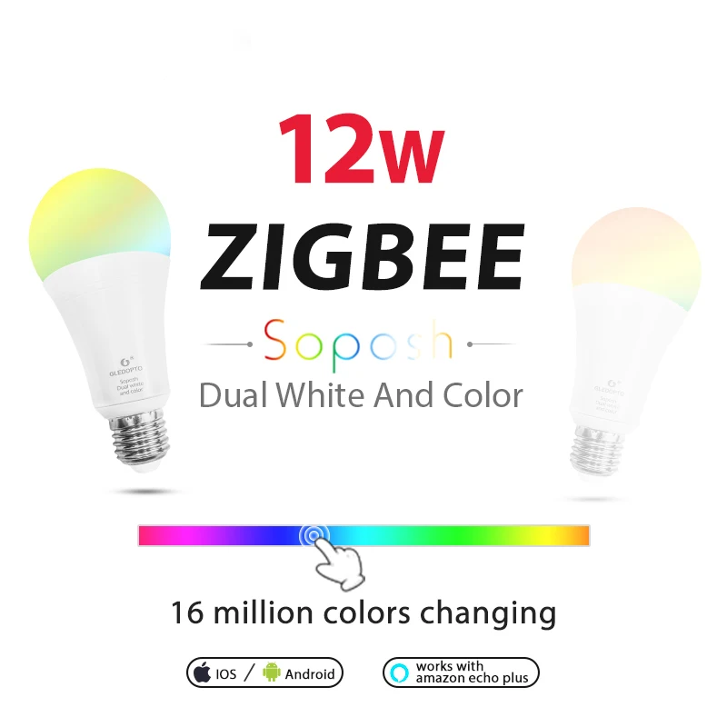 

WASEDA Dual white and color 12W LED ZIGBEE bulb RGB light ww/cw AC100-240V ZIBEE ZLL Link light work with amazon ecoh E27E26