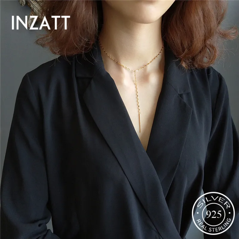 

INZATT Real 925 Sterling Silver Geometric Sticked Bar Sweater chain Pendant Necklace Fine Jewelry For Women Engagement Party