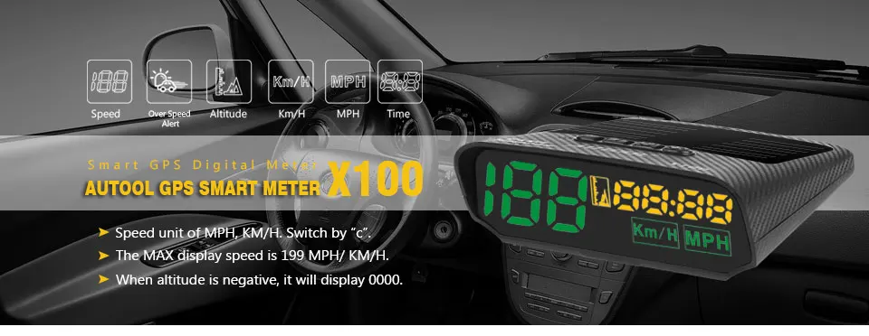 AUTOOL X100 Универсальный Автомобильный дисплей, автомобильный HUD Многофункциональный Умный Цифровой измеритель, Автомобильный gps Спидометр, км/ч MPH