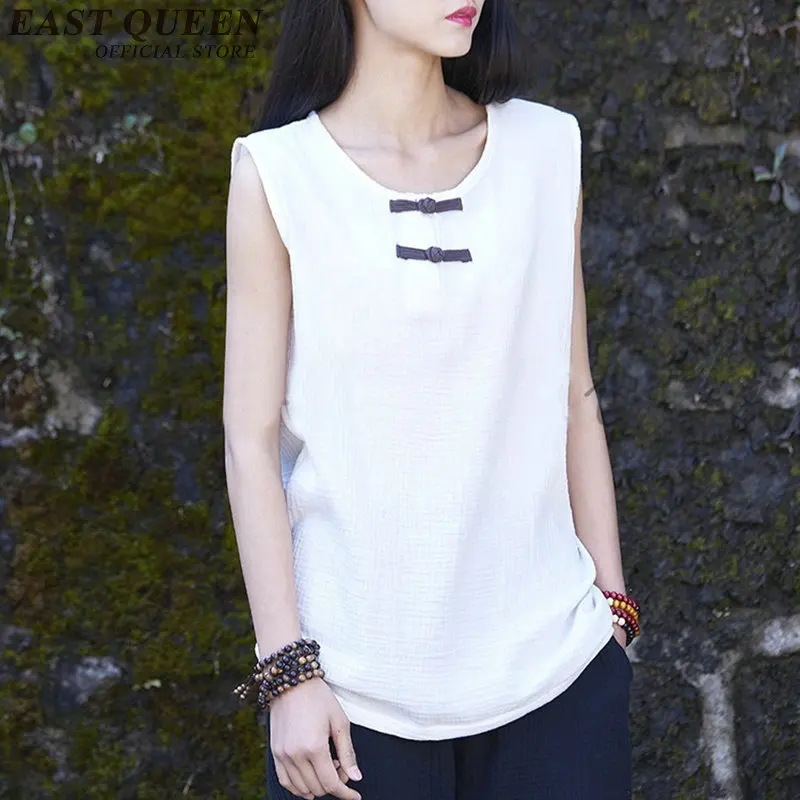 Ladies tank tops tanktop woman linen shirt women Chinese style sleeveless linen clothing elegant round neck tops AA2509 YQ