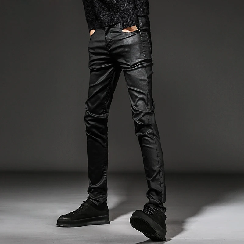 Idopy Men`s Coated Jeans Korean Fashion 