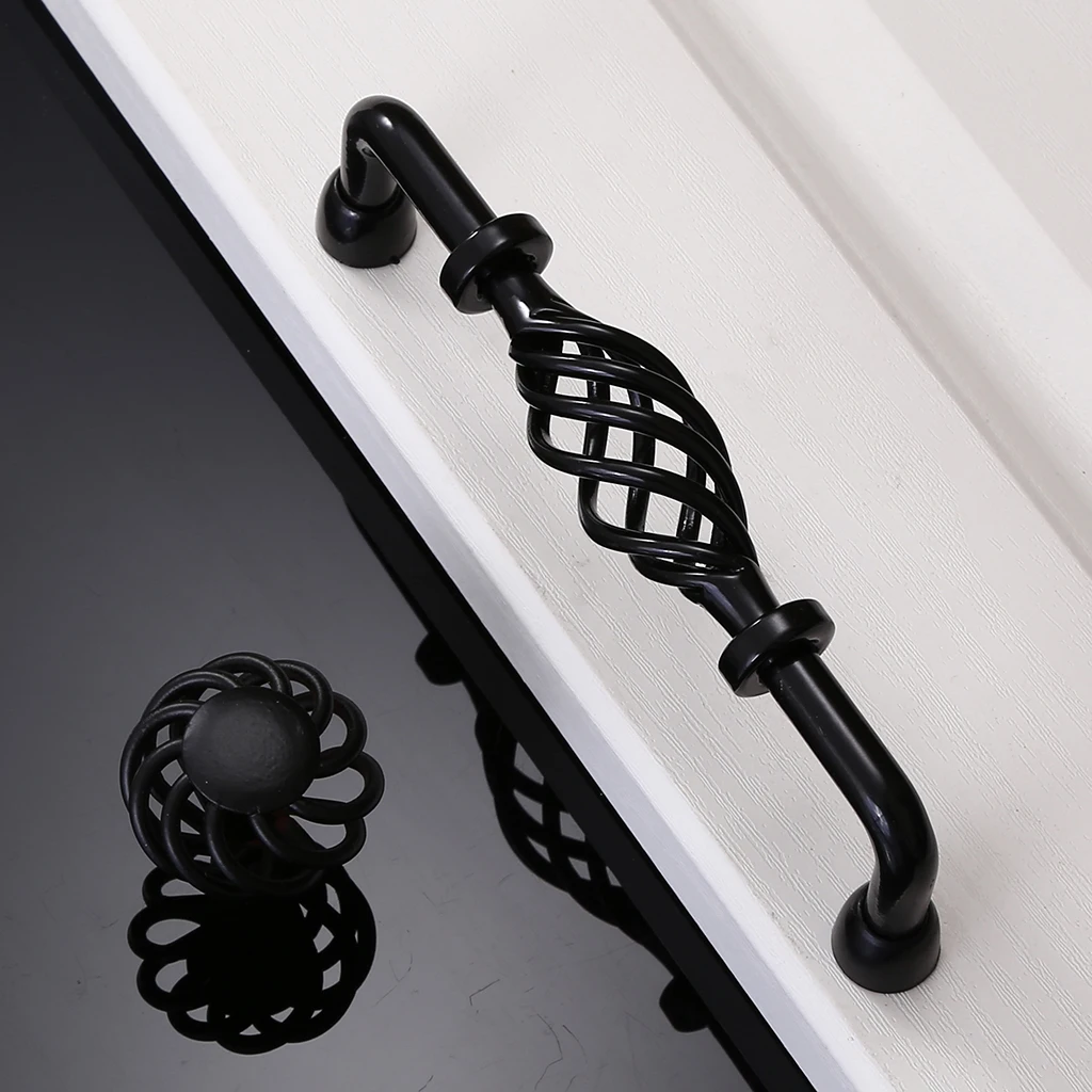 Vintage Style Birdcage Cabinet Hardware Handle Pull, Heavy-duty Furniture Door Knob,  Multi-size, Antique Bronze/Black