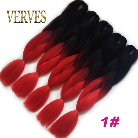 T1B/350 VERVES, Омбре, плетение волос, 100 г/шт., 24 дюйма, 1 шт., синтетический, три, два тона, тепловое волокно, вязанное крючком, огромные косы, наращивание волос - Цвет: T1B/350