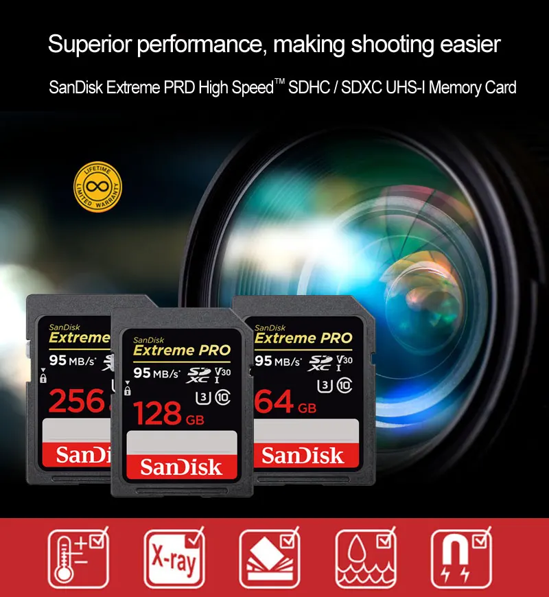 SANDISK SD карта 16 ГБ 32 ГБ SDHC 64 Гб 128 ГБ 256 ГБ SDXC UHS-I U3 карта памяти SD класс 10 SD карта флэш-карта памяти для камеры