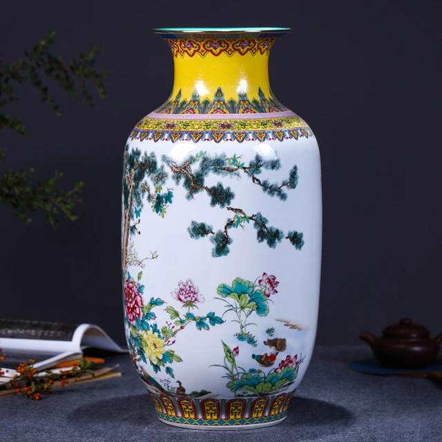 Antique Enamel Jingdezhen large-decorative-floor-vases Colored Enamel Bridal Chamber Decorates Sitting Room Furnishing Art 5