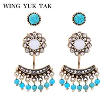Крыло ЮК tak 3 пар/компл. богемные серьги комплект с украшением в виде кристаллов с топом с цветочным принтом модное джинсовое пальто с бахромой в виде шариков для девочек камень Винтаж золото Цвет серьги-гвоздики