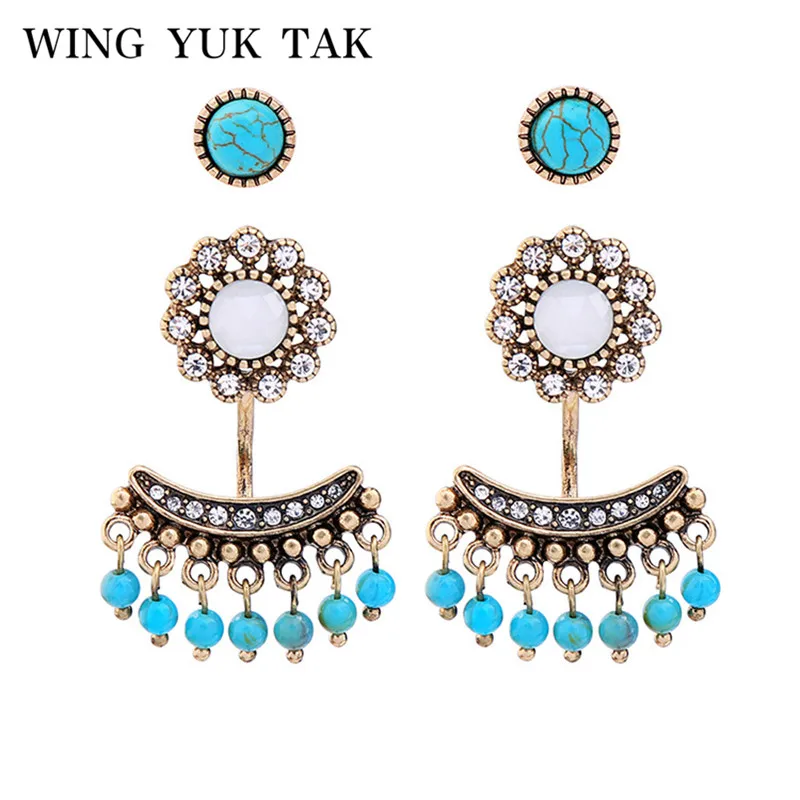 Wing yuk tak 3 пар/компл. серьги в богемном стиле с кристаллами и цветами Модные
