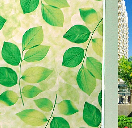 

Green Leaf Static Cling Heat-proof Water/oil-proof Sliding Door Shade Sun Control Window Film Privacy 45/75/90cmx300cm