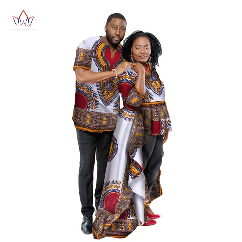 

2019 Sweet Lover Couples Clothes Long Sleeve Women Dress & Men Shirt for Lover Bazin Riche Plus Size Couple Clothing WYQ47