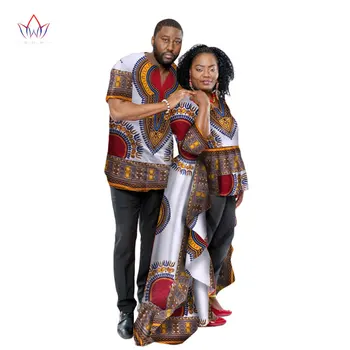 

2020 Sweet Lover Couples Clothes Long Sleeve Women Dress & Men Shirt for Lover Bazin Riche Plus Size Couple Clothing WYQ47