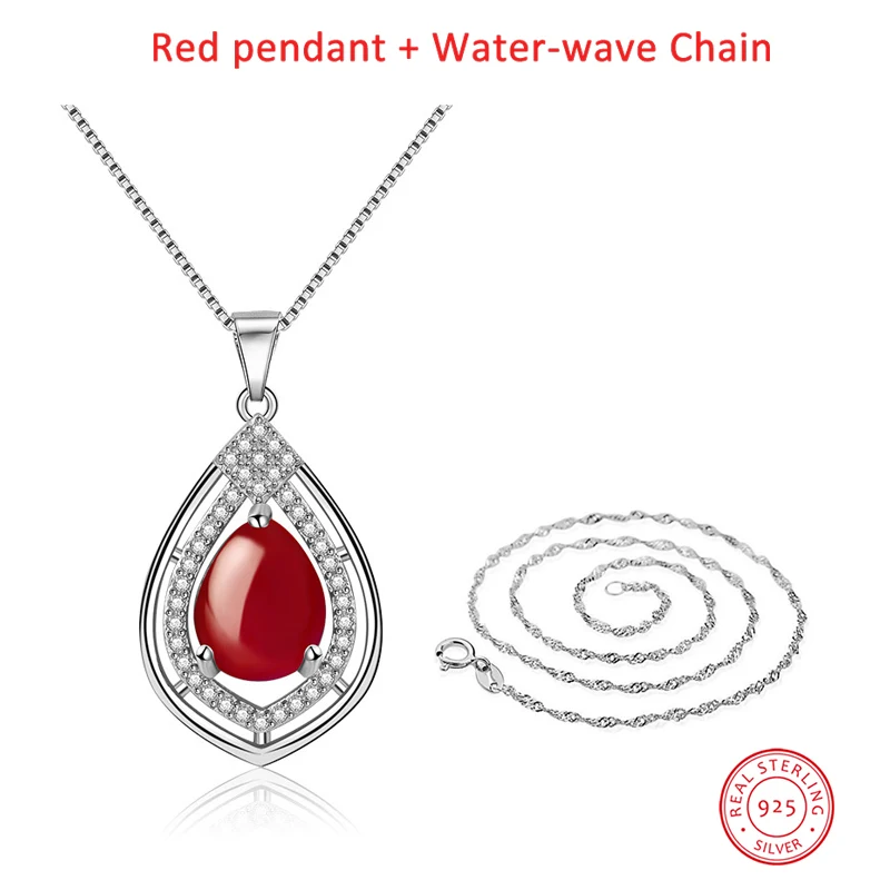 olowu Fashion 925 Sterling Silver Pendant Necklace Pure Silver Natural Stone Red or Green Chalcedony Necklaces Jewelry With CZ (15)