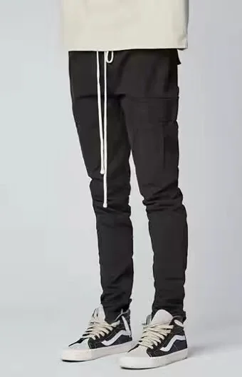 

men Hip hop Slim fit drawstring cargo pants side leg zip open joggers