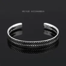 XIYANIKE gorąca sprzedaży 925 srebro kolor srebrny dekoracja w stylu Vintage liście wzór otwarta bransoletka Bangle dla kobiet mężczyzn
