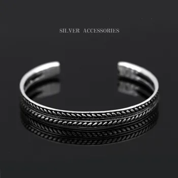 XIYANIKE Hot Selling 925 Sterling Sliver Silver Color Vintage Decorative Leaves Pattern Open Bracelet Bangle For Women Men