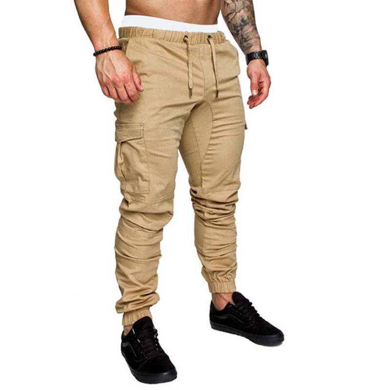 Men Cargo Pants Autumn Hip Hop Harem Joggers Pants New Male Trousers Mens Solid Multi-pocket Pants Skinny Fit Sweatpants - Цвет: Khaki FK100