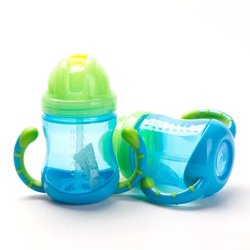 

Baby Leakage Proof Drinking Trainer PP Bottle Two Handles Drop Resistant Water-tight Click Lock Weighted Flexi Straw 270ml