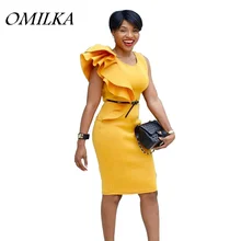 Женское платье карандаш с оборками omilka желтое облегающее