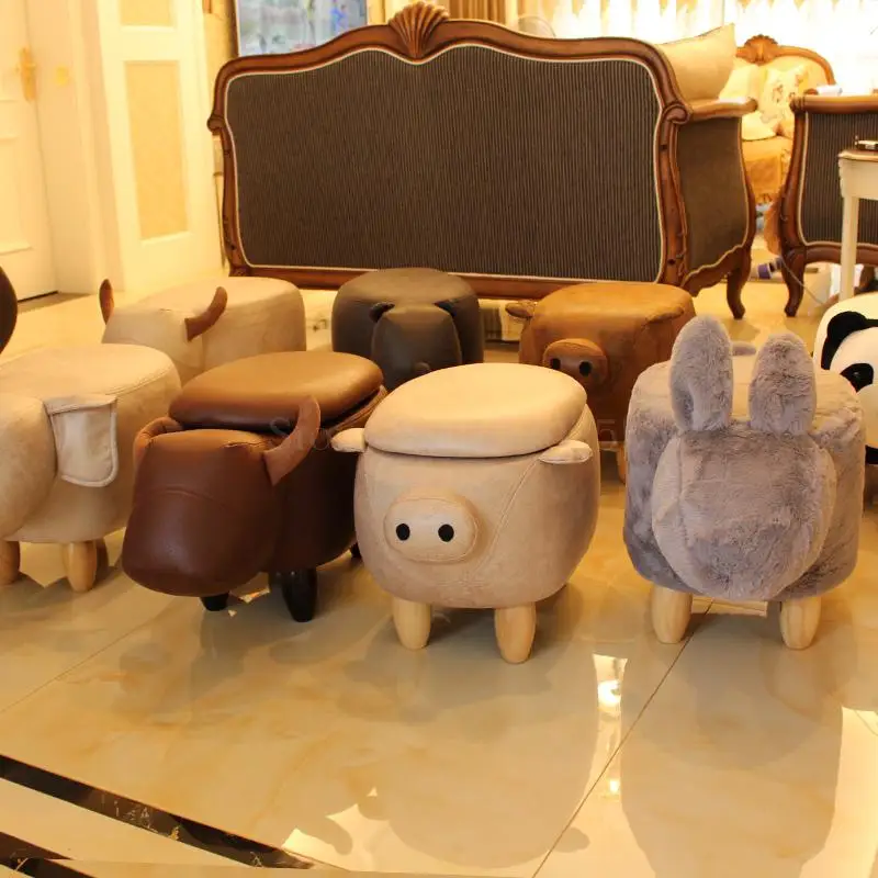 

Creative cow sofa stool change shoes solid wood footstool pig elephant stool animal sheep dressing storage stool