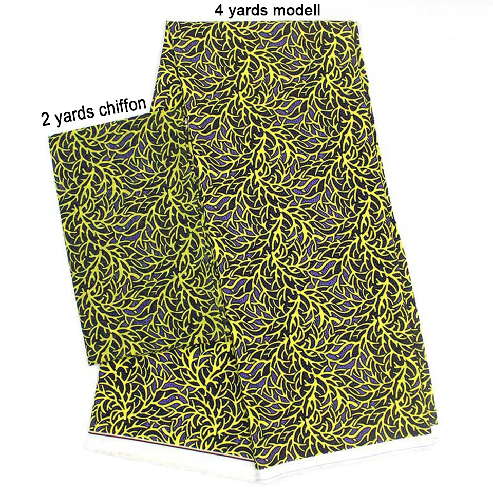 

2 Pcs Set 4 Yards African Ankara Prints Modell Material & 2 Yards Chiffon Ankara Chiffon Fabric YBXM-9