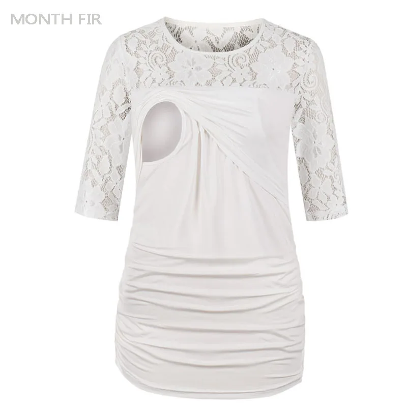 

Lace Maternity Nursing Tops Feeding Clothes For Pregnant Women Patchwork fashion Top Pregnancy Shirts Gravidas Tee Clothing 2019